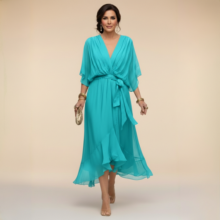 MARTA™ | CHIFFON DRESS WITH V-NECK
