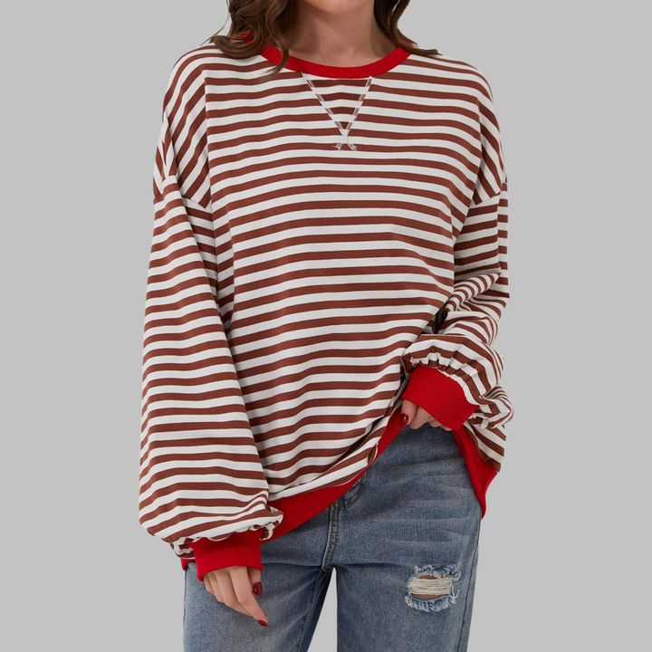 Selma - Casual Long Sleeve Round Neck Striped Sweatshirt