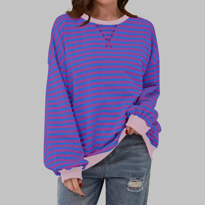 Selma - Casual Long Sleeve Round Neck Striped Sweatshirt