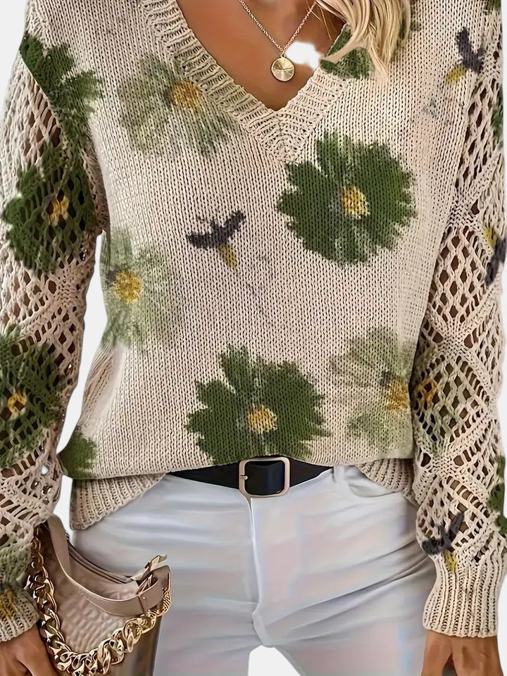 Amelie | Elegant Floral V-Neck Sweater