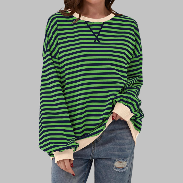 Selma - Casual Long Sleeve Round Neck Striped Sweatshirt