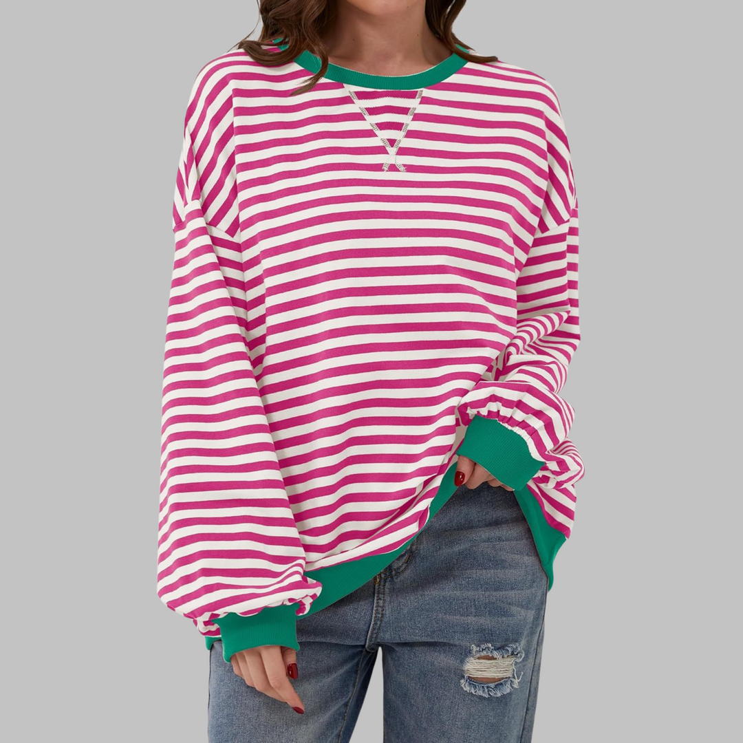 Selma - Casual Long Sleeve Round Neck Striped Sweatshirt