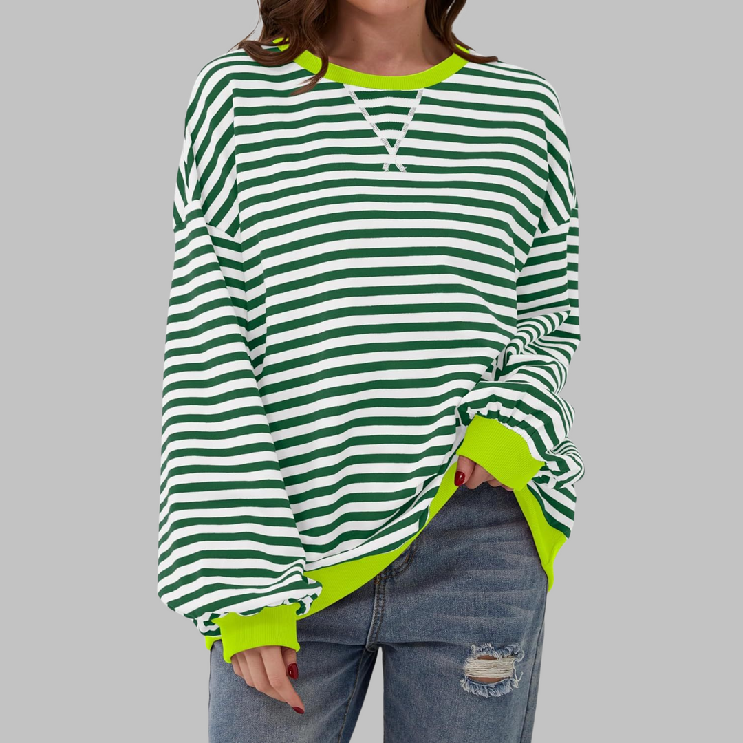 Selma - Casual Long Sleeve Round Neck Striped Sweatshirt