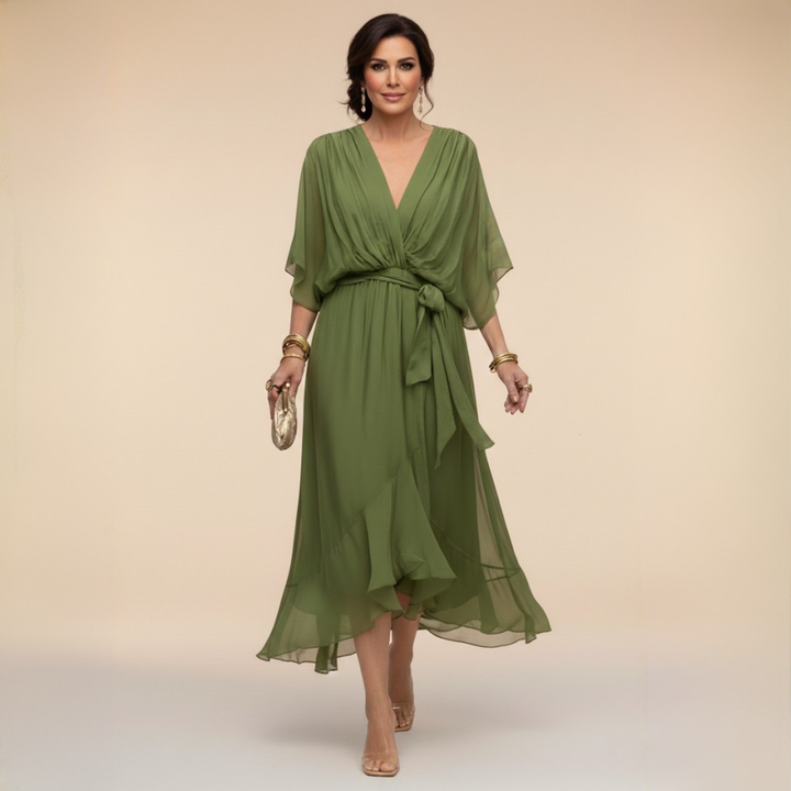MARTA™ | CHIFFON DRESS WITH V-NECK