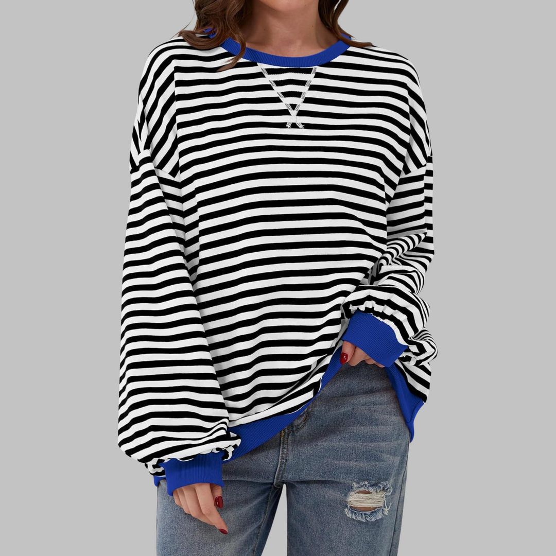 Selma - Casual Long Sleeve Round Neck Striped Sweatshirt