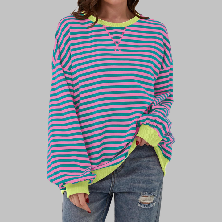 Selma - Casual Long Sleeve Round Neck Striped Sweatshirt
