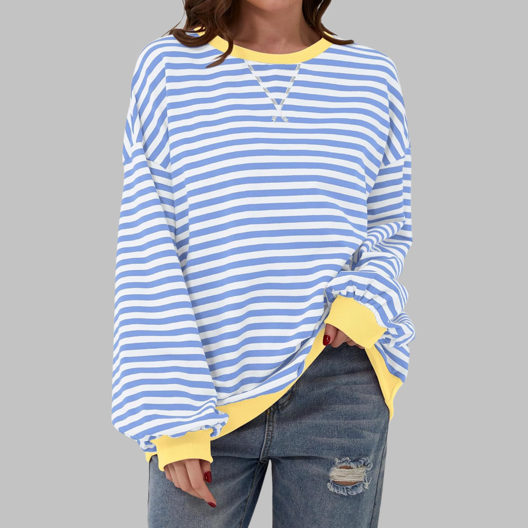 Selma - Casual Long Sleeve Round Neck Striped Sweatshirt