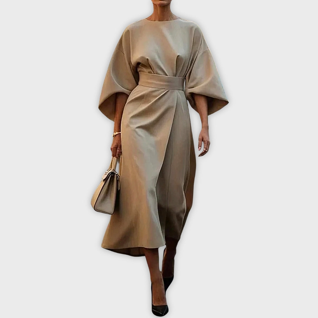 Olivia | Elegant Belted Dolman Sleeve Dress