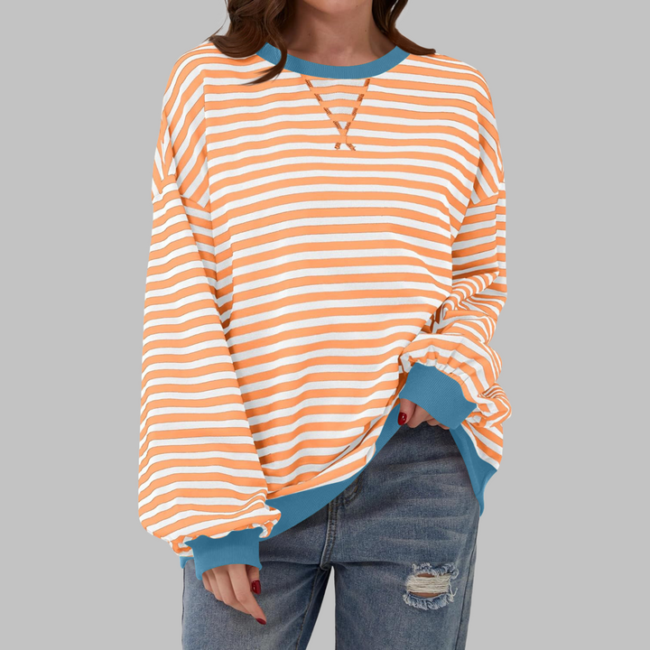 Selma - Casual Long Sleeve Round Neck Striped Sweatshirt