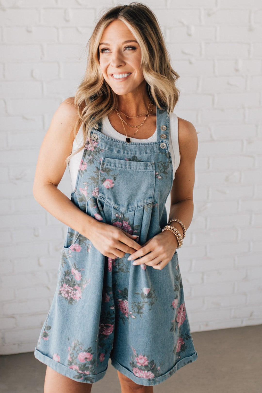 Cindy | FLORAL DENIM SHORTALLS