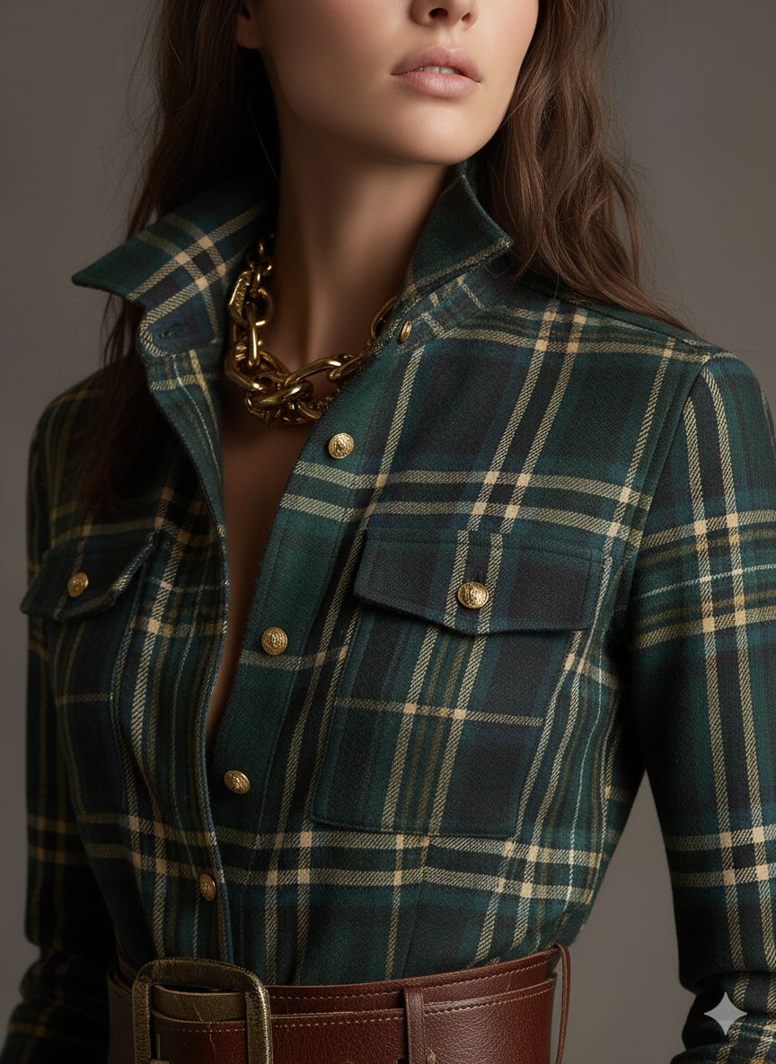 Margaret | Plaid Long-Sleeve Maxi Dress