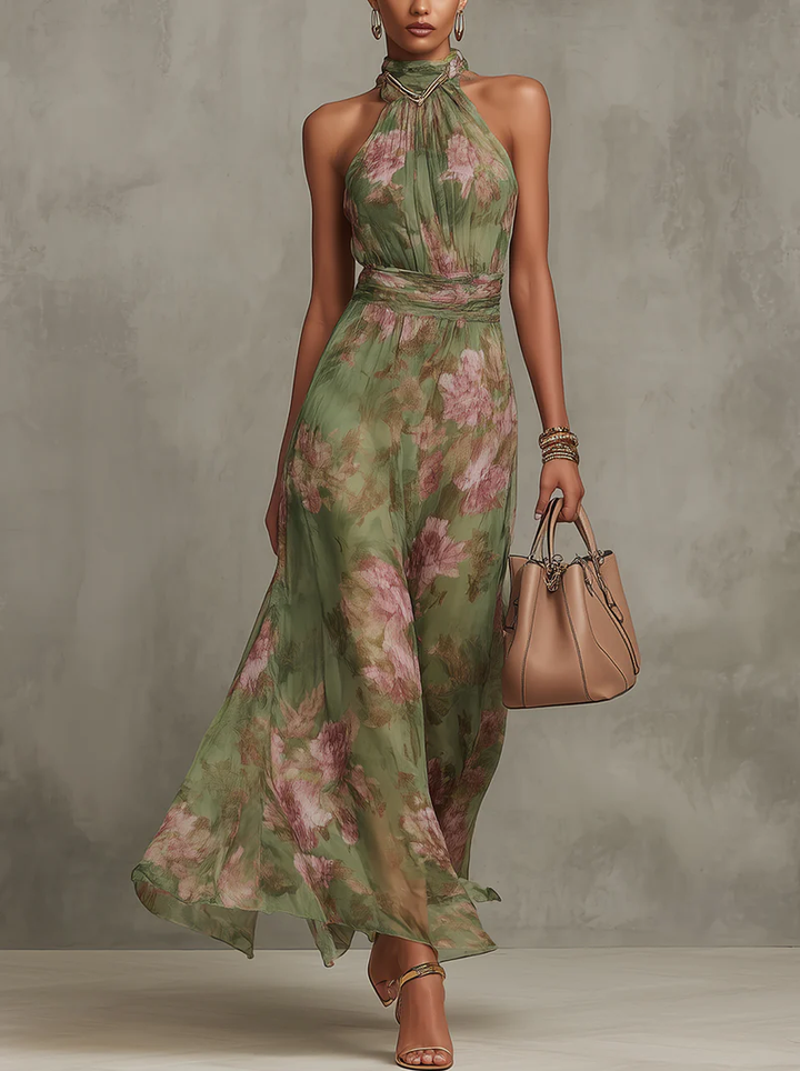 Cheri | Elegant Maxi Halter Floral Dress