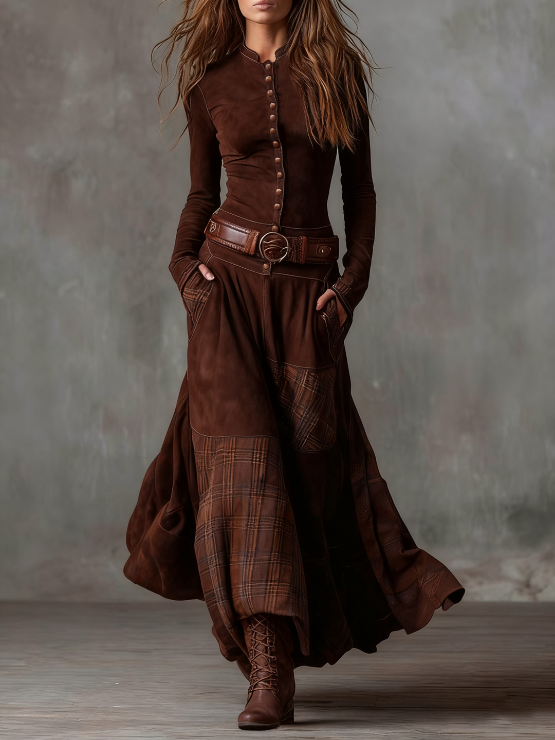Helena | Suede Maxi Dress with Belt