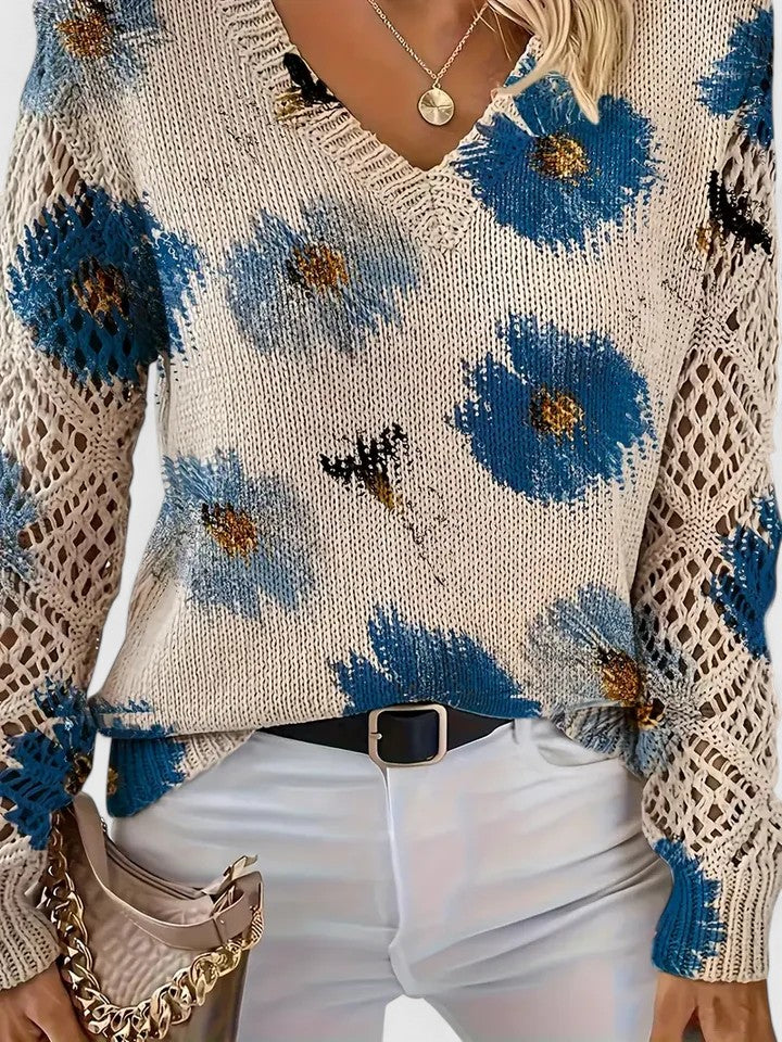 Amelie | Elegant Floral V-Neck Sweater
