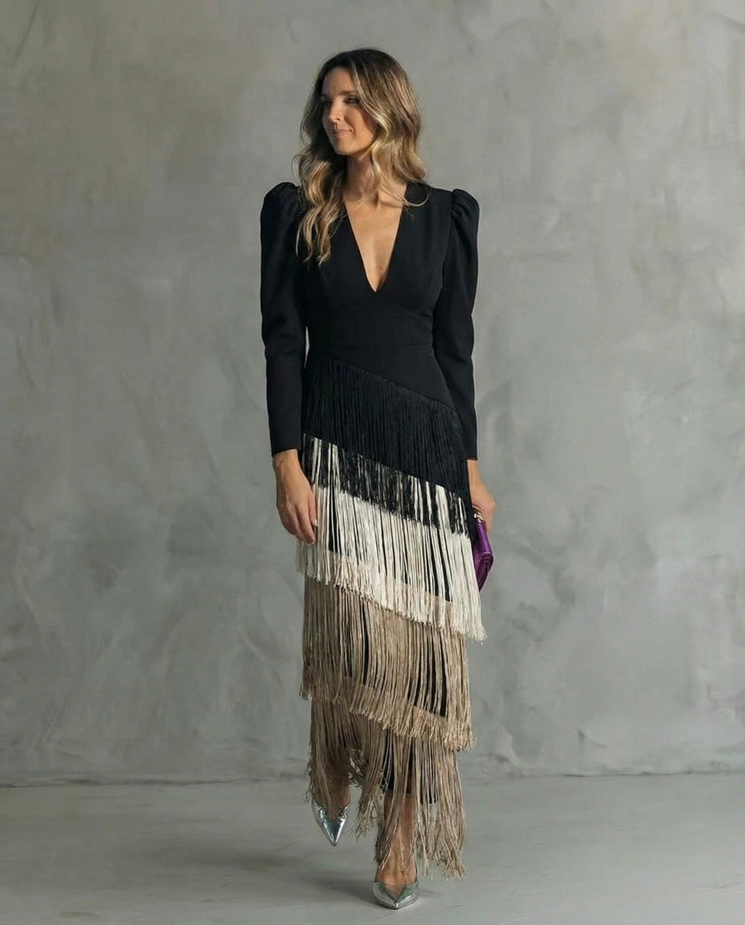 Lana™ | Elegant midi dress with fringe sleeves