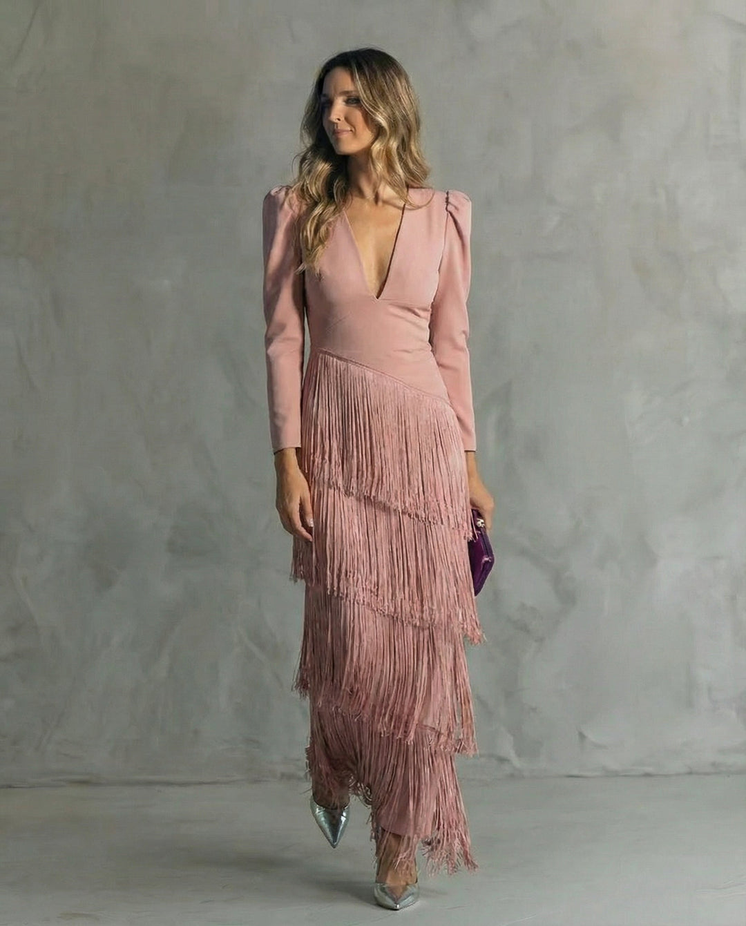 Lana™ | Elegant midi dress with fringe sleeves